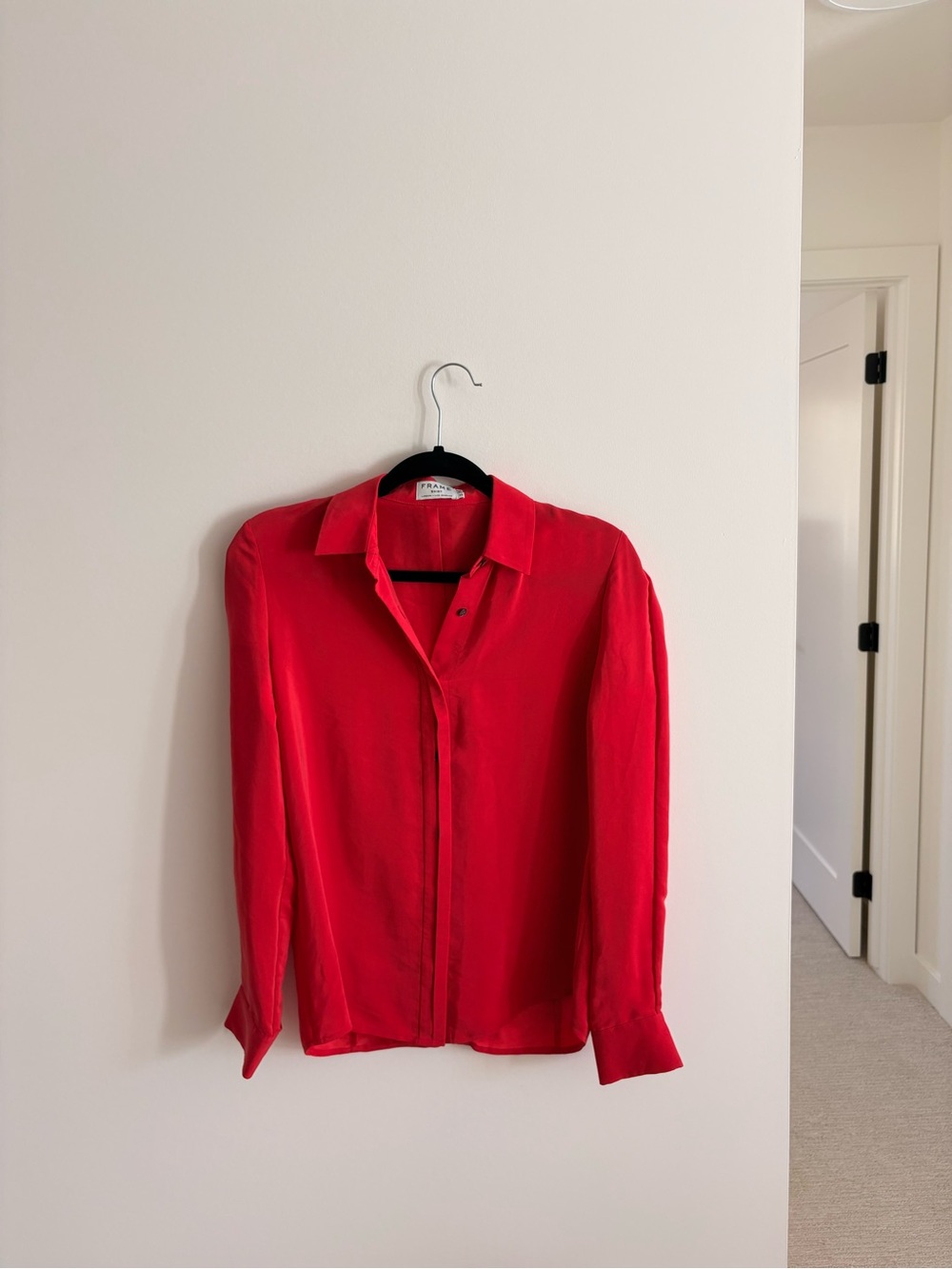Red Silk Button-Up Blouse - Frame